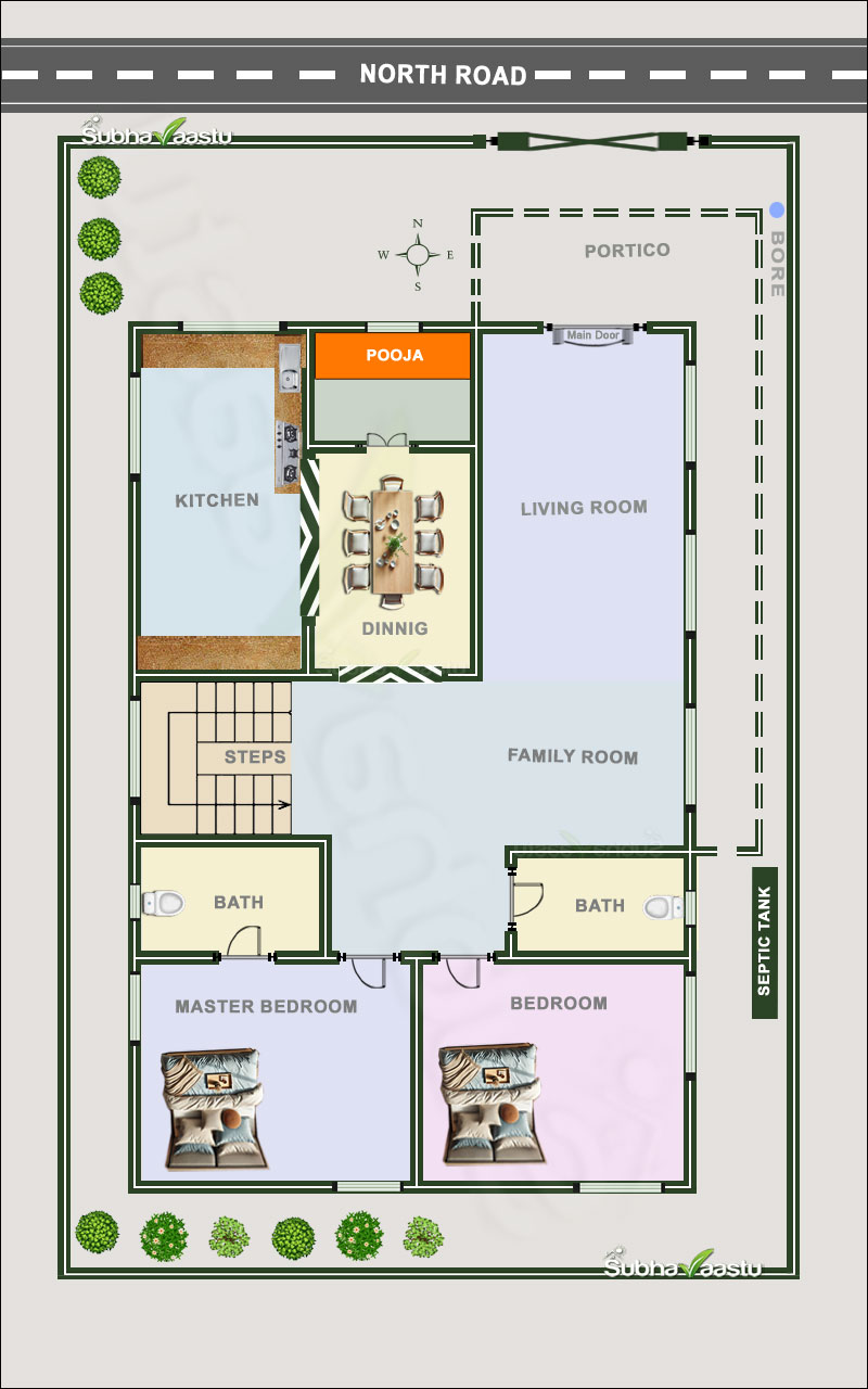 North Facing 2BHK House Plan with Vastu Features, Spacious Layout, and Optimized Energy Flow