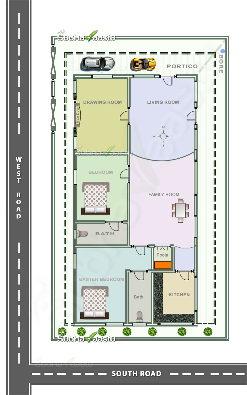 Southwest block House plan with Vastu principles