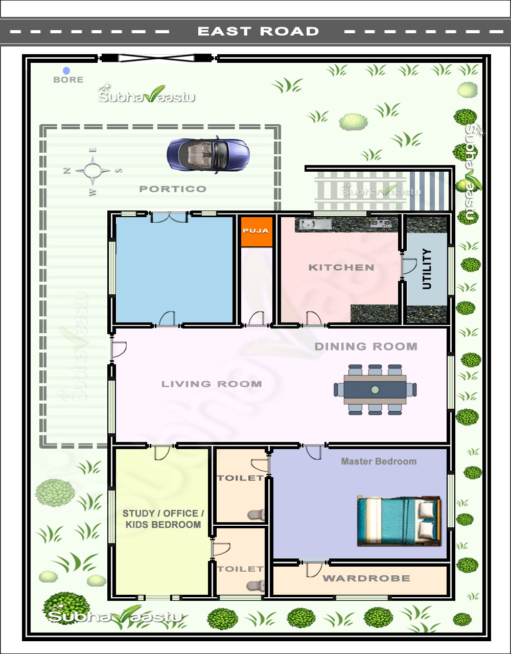 40X60 East facing House floor plan