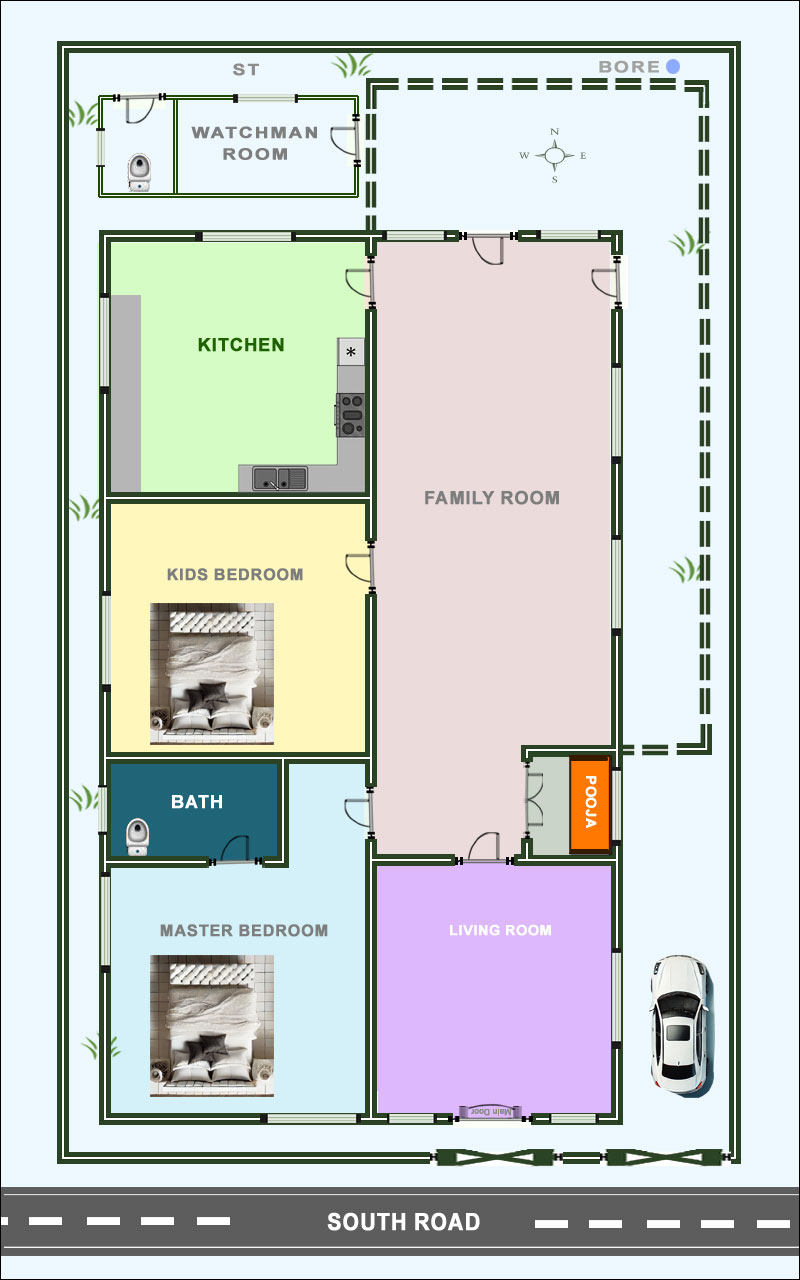 30 by 40 feet South house vastu floor plan