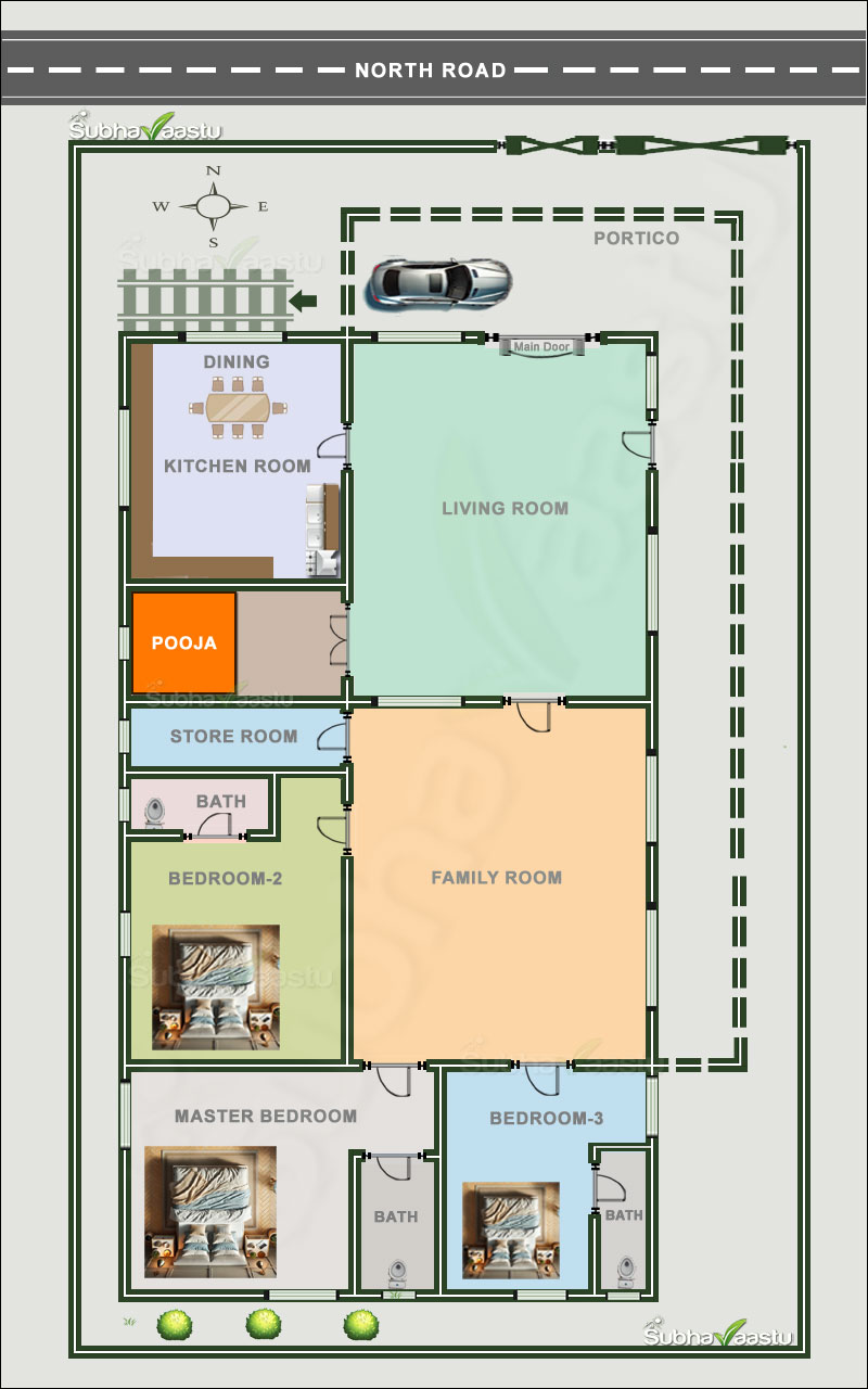 40x60 North facing House vastu plan