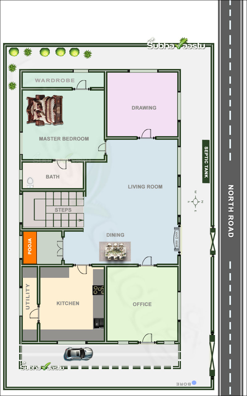 North Facing 2BHK House Plan with Vastu Features, Spacious Layout, and Optimized Energy Flow