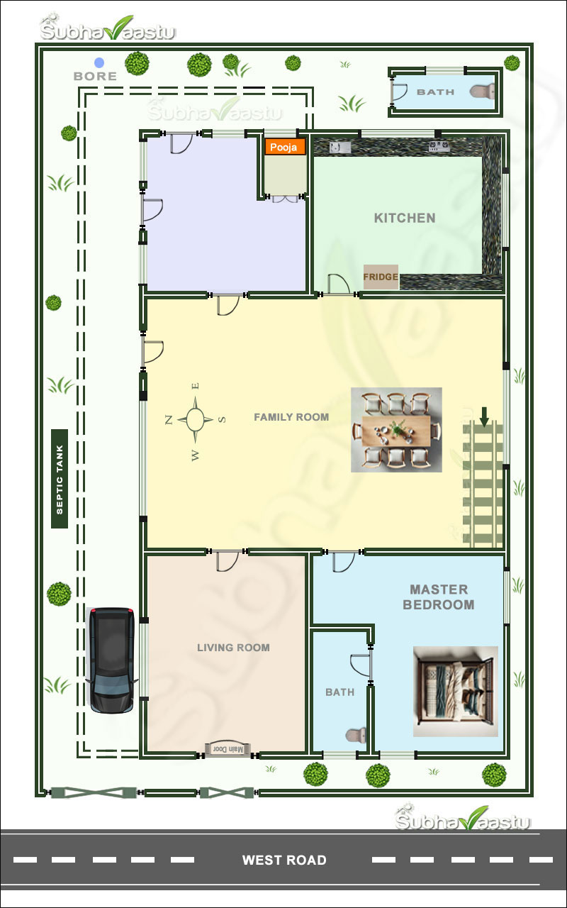 40X60 feet West direction Vastu House plan