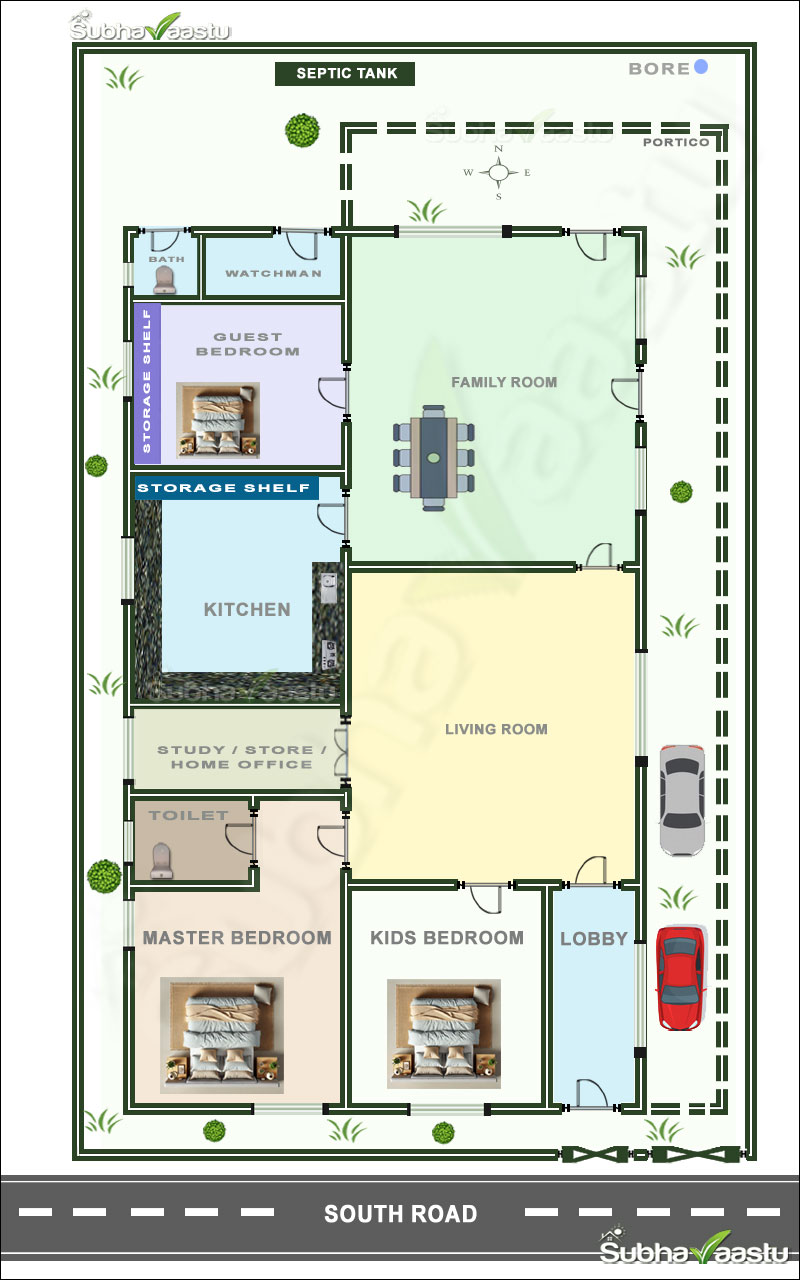 two BHK vastu home plan for south face plot for 40 by 60 feet