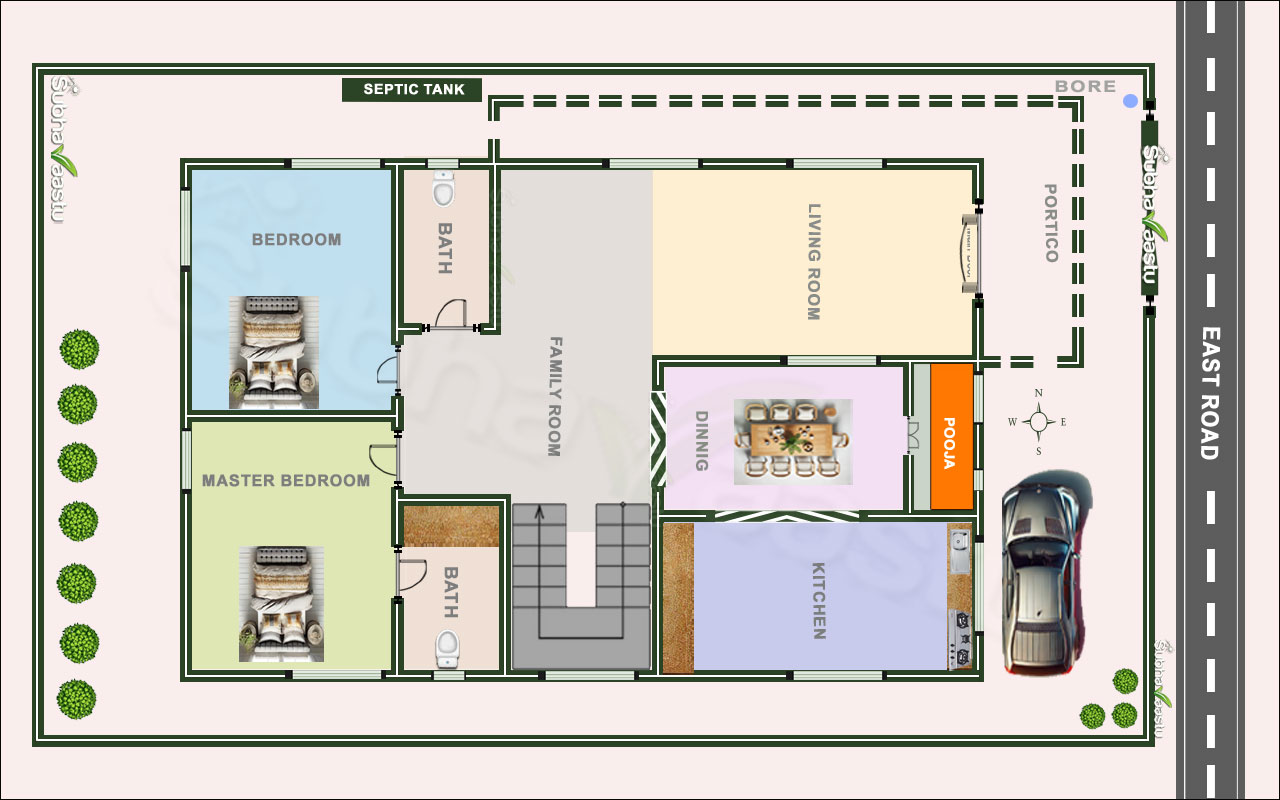 35 Feet by 55 Feet 2BHK East Facing Vastu plan