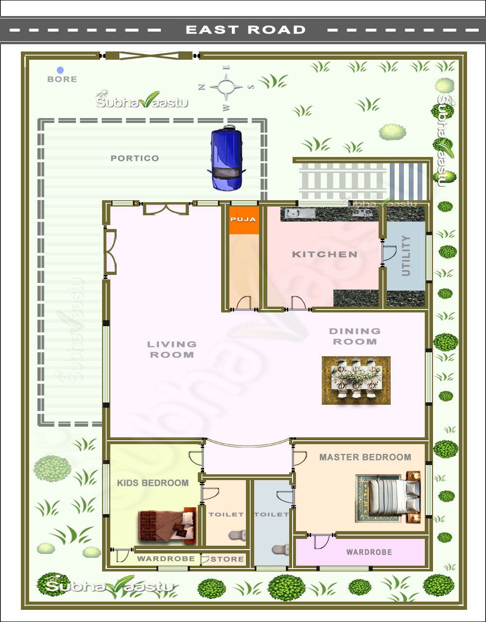 40X60 East facing House floor plan