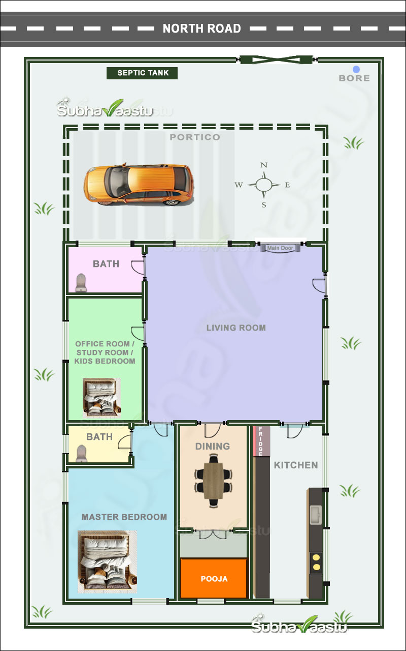 30X40 feet North facing House vastu plan