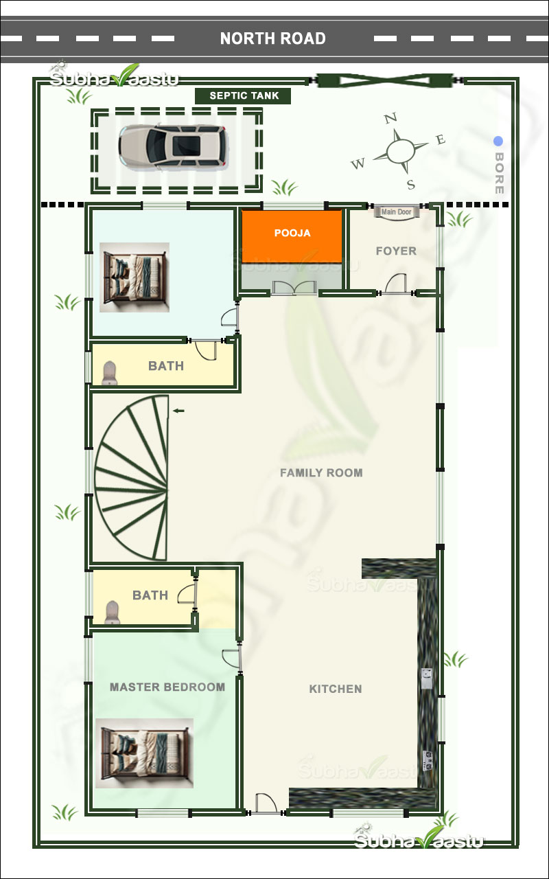 40X60 feet house plan for North direction plot