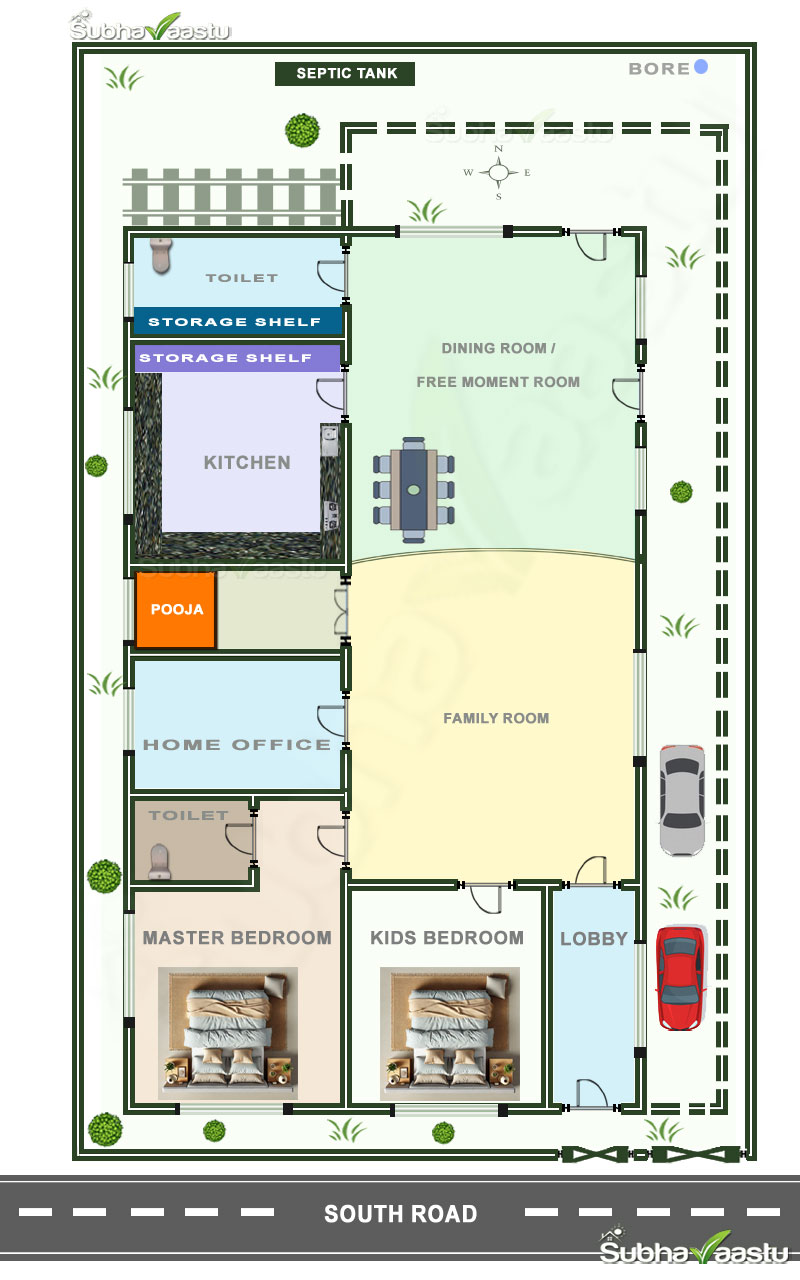 40 by 60 feet 2 BHK South facing home floor plan