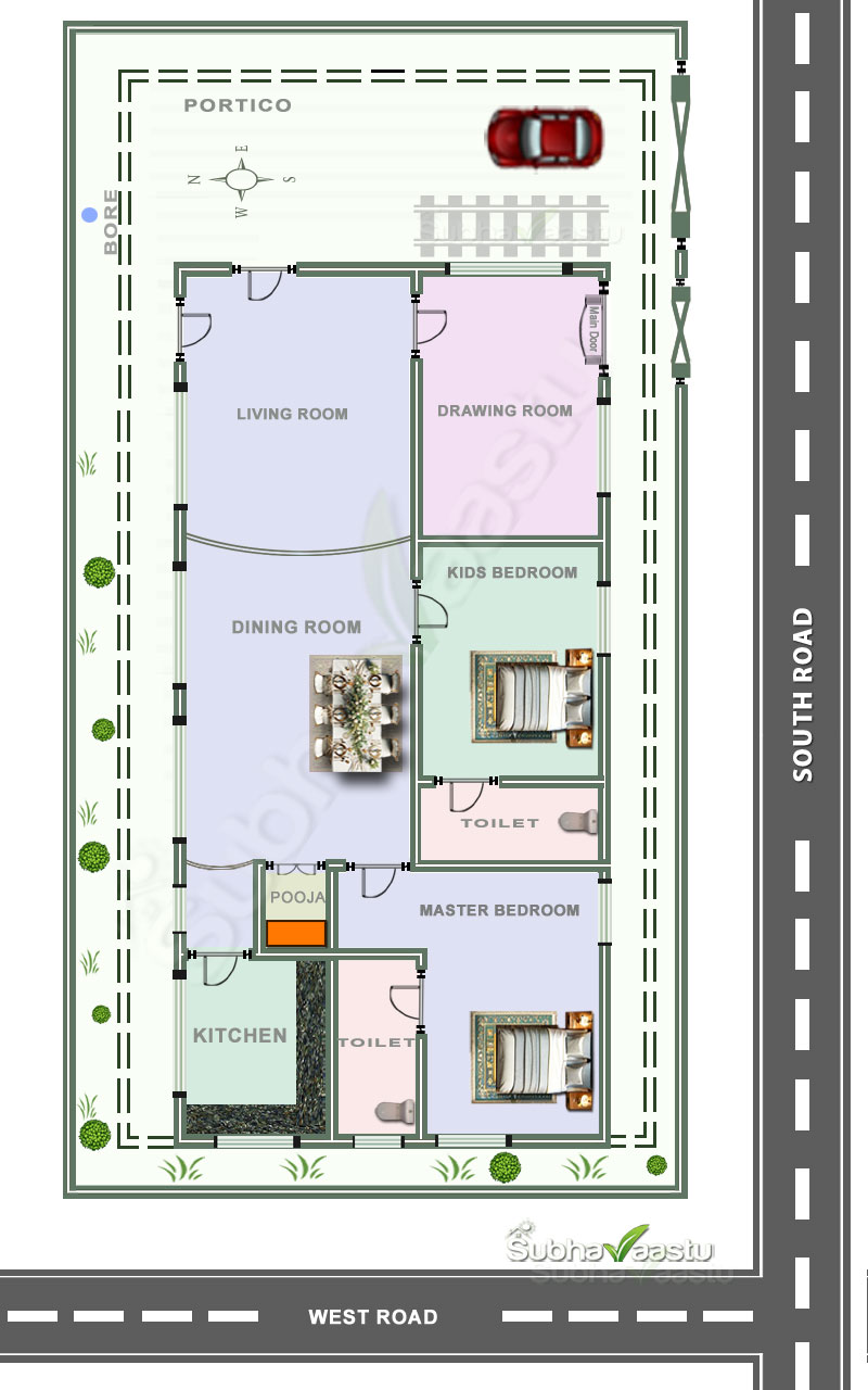 Southwest block House plan with Vastu principles