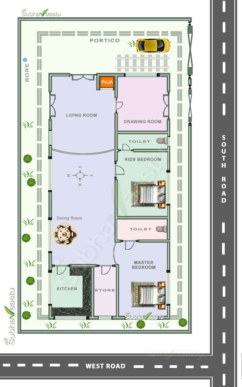 Southwest Corner Plot House plan with Vastu principles