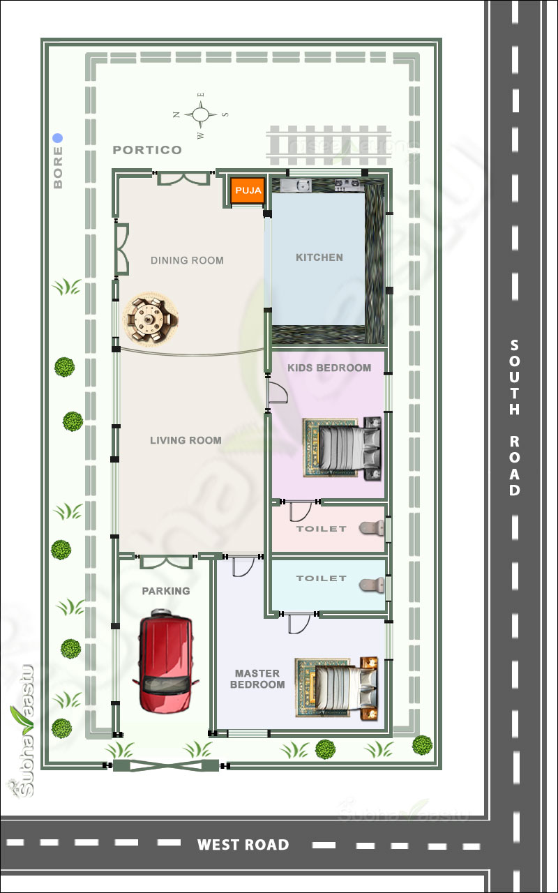 Southwest block House plan with Vastu principles